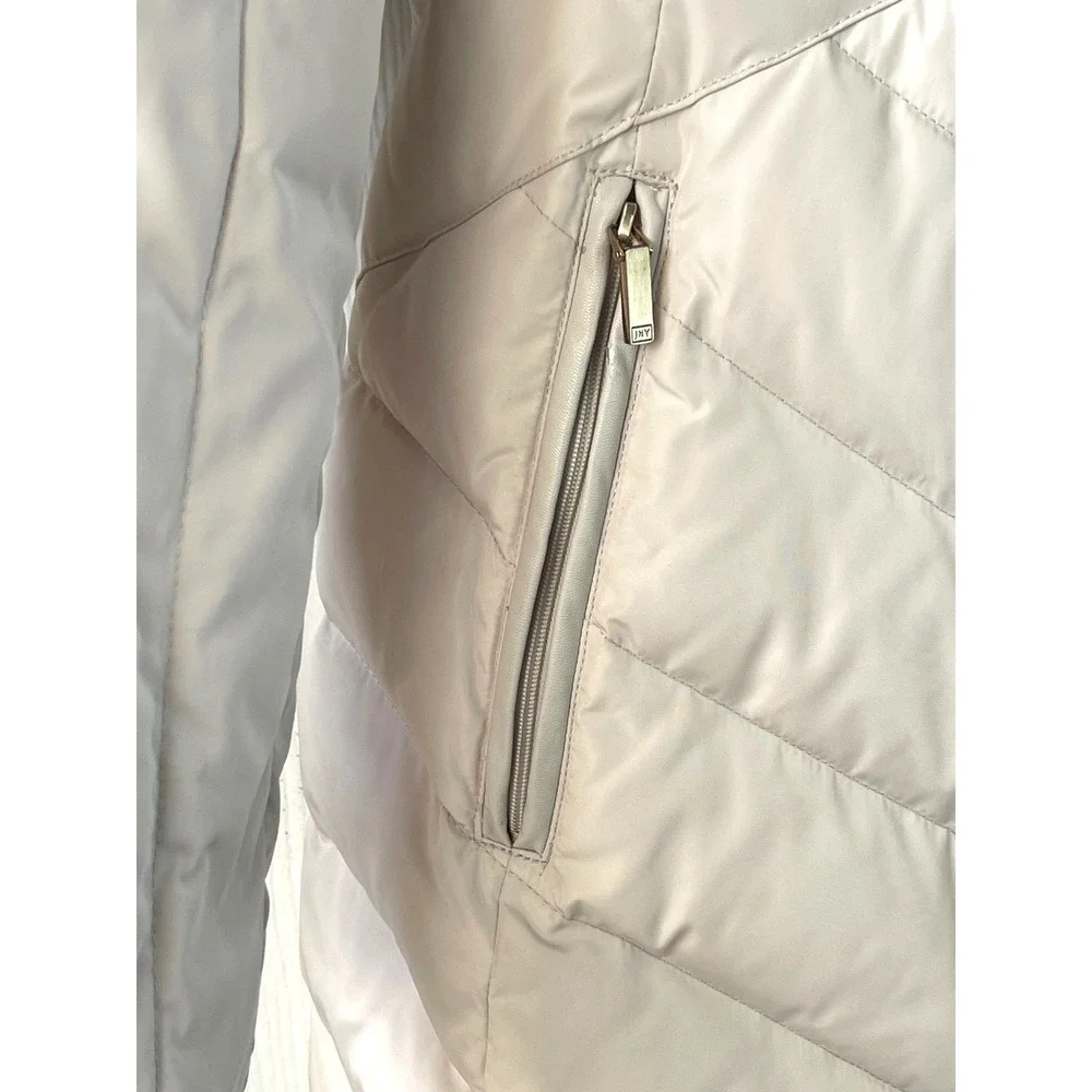 Jones New York Women's Cream Quilted‎ Faux Fur Hood Puffer Coat Size S